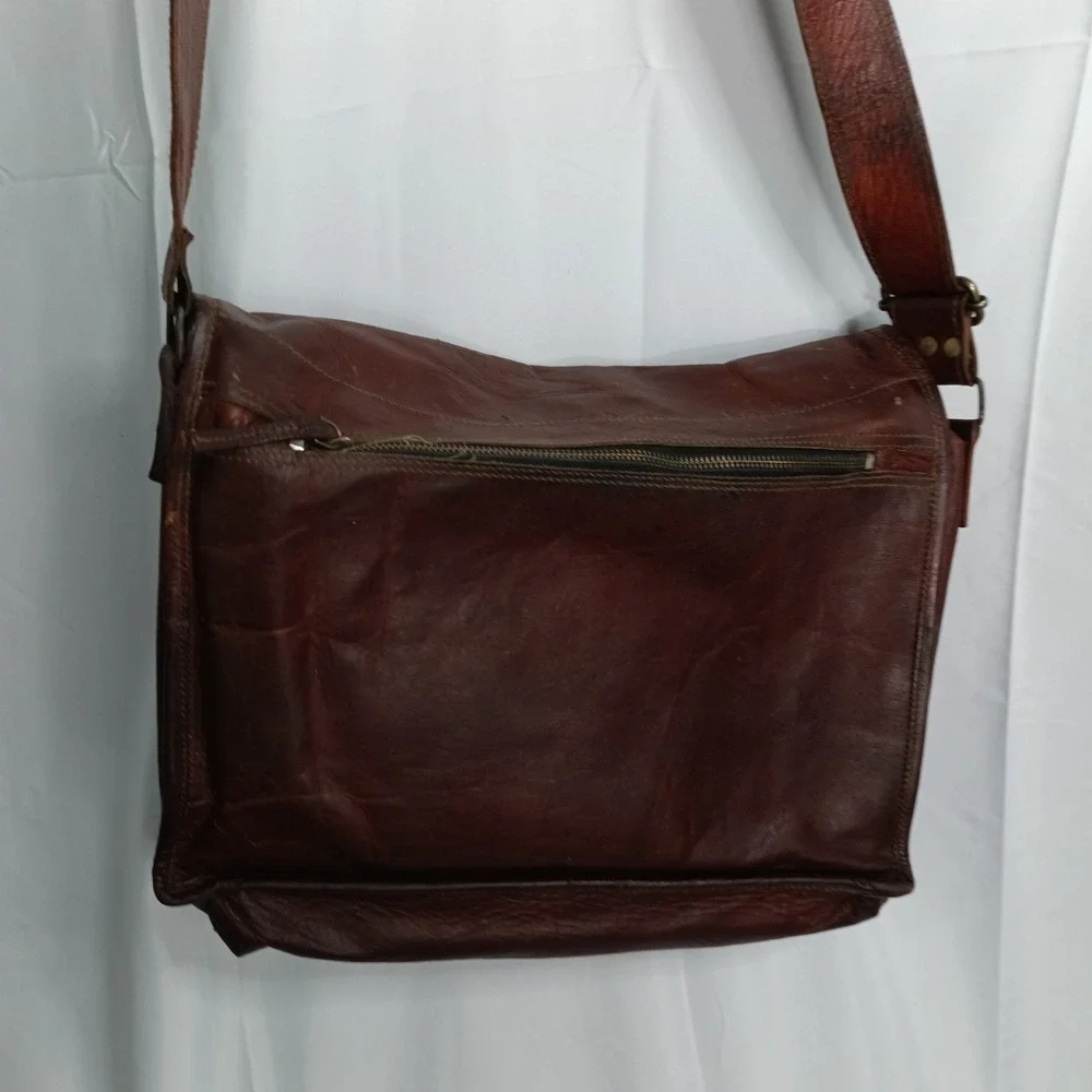 Unbranded Brown Leather Messenger Bag Crossbody Satchel 14x11 s10